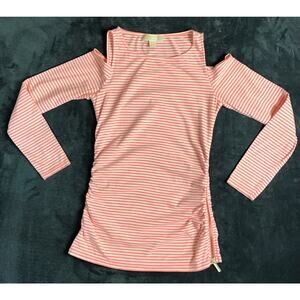 Michael Kors Womens Sz Small Long Sleeve Striped Cold Shoulder Top Zipper Detail